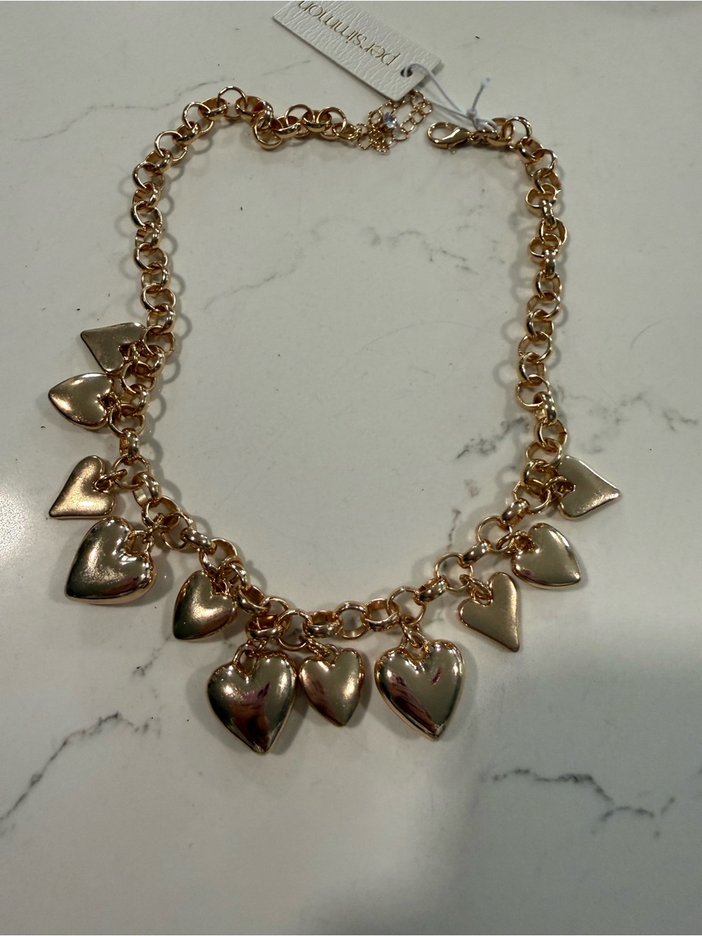 Gold Heart Charm Link Necklace for Women